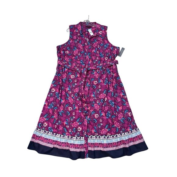 New Lane Bryant Shirt Dress Womens Plus 24 Floral Bird Print Cottagecore Coastal - Picture 2 of 8